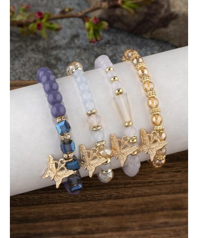 4Pcs/Set Bohemian Butterfly Bracelets Crystal Beaded Butterfly Stretch Bracelets Boho Summer Colorful Stackable Bracelet for ...