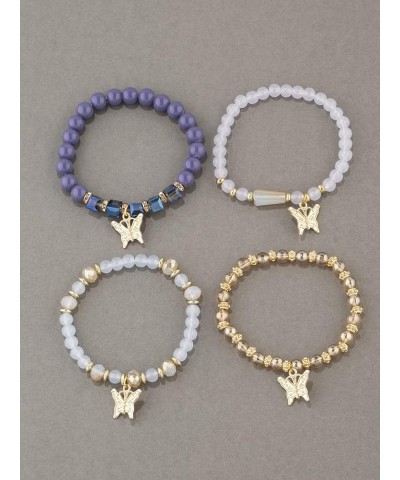 4Pcs/Set Bohemian Butterfly Bracelets Crystal Beaded Butterfly Stretch Bracelets Boho Summer Colorful Stackable Bracelet for ...