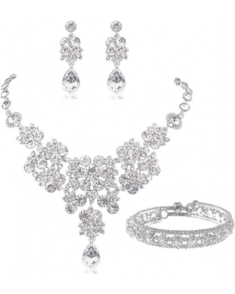 Women Crystal Rhinestone Jewelry Set Drop Bridal Collarbone Necklace Wedding Dress Accessories Prom Party Mother's day Valent...