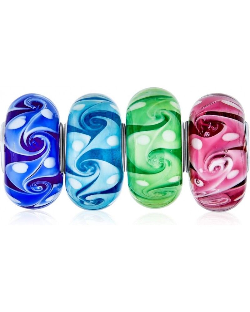 Murano Glass Multi Color Mix Bundle Set Of 4 Spacer Bead Fit European Ocean Wave Swirl Charm Bead For Women Teen .925 Sterlin...