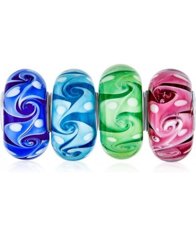 Murano Glass Multi Color Mix Bundle Set Of 4 Spacer Bead Fit European Ocean Wave Swirl Charm Bead For Women Teen .925 Sterlin...