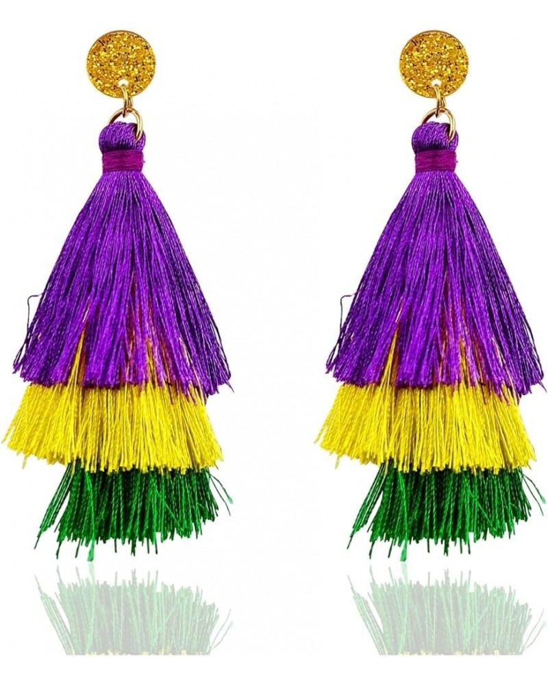 Mardi Gras Earrings for Women Bohemia Crown Mask Woven Tassel Earrings Acrylic Owl Dangle Earrings Carnival Theme Beads Croco...