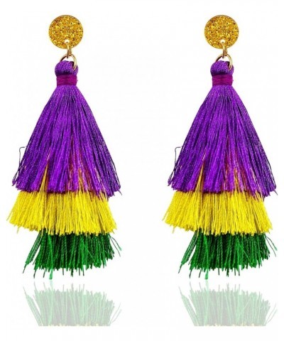 Mardi Gras Earrings for Women Bohemia Crown Mask Woven Tassel Earrings Acrylic Owl Dangle Earrings Carnival Theme Beads Croco...