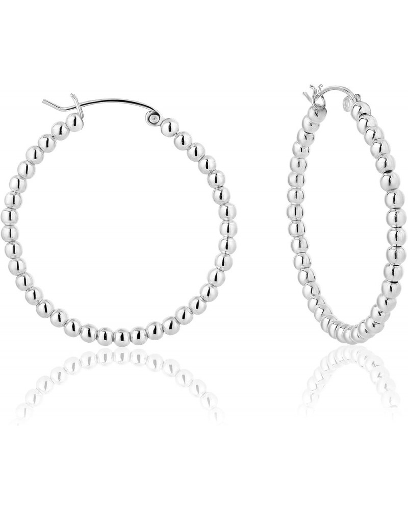 925 Sterling Silver, 24K Yellow or 18K Rose Gold Plated MEDIUM/LARGE Creole/Hoops Earrings with Balls - Thickness 3 mm - Oute...