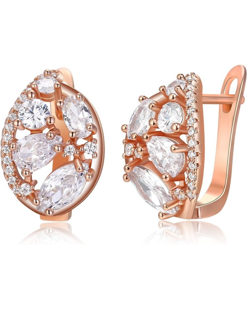 Women's Gorgeous Zircon Wedding Party Teardrop Hoop Stud Earrings Oval_Clear Rose Gold-Tone $9.50 Earrings