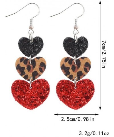 Love Hearts Dangle Earrings Plaid Shimmer Shiny Leather Drop Earrings Leopard Print Three Hearts Earrings for Women Girls Val...