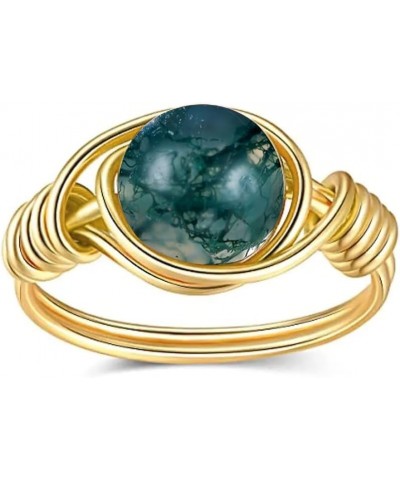 Natural Moss Agate Ring Handmade Wire Wrap Beaded Braided Ring Ring for Women Jewelry Gift 10 Gold $7.94 Rings