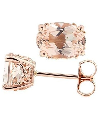 Solid 14k Rose Gold Morganite Stud Earrings 8x6mm Oval $100.19 Earrings