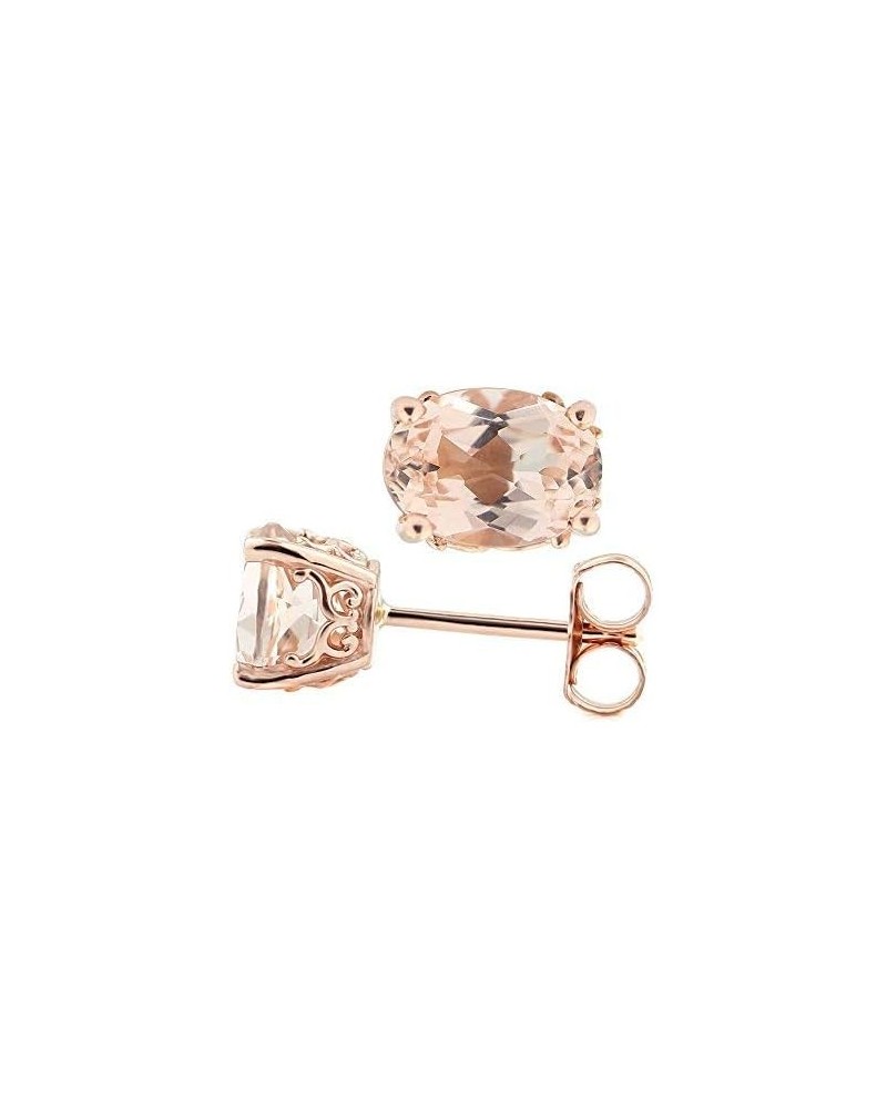 Solid 14k Rose Gold Morganite Stud Earrings 8x6mm Oval $100.19 Earrings