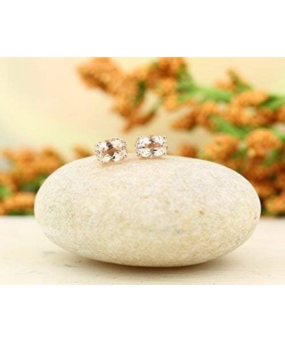 Solid 14k Rose Gold Morganite Stud Earrings 8x6mm Oval $100.19 Earrings