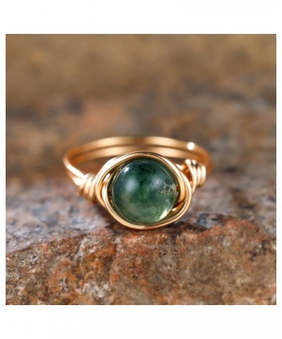 Natural Moss Agate Ring Handmade Wire Wrap Beaded Braided Ring Ring for Women Jewelry Gift 10 Gold $7.94 Rings