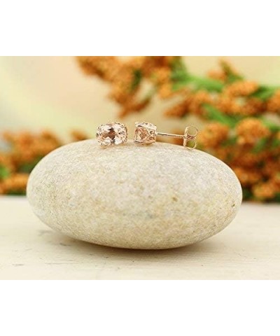 Solid 14k Rose Gold Morganite Stud Earrings 8x6mm Oval $100.19 Earrings