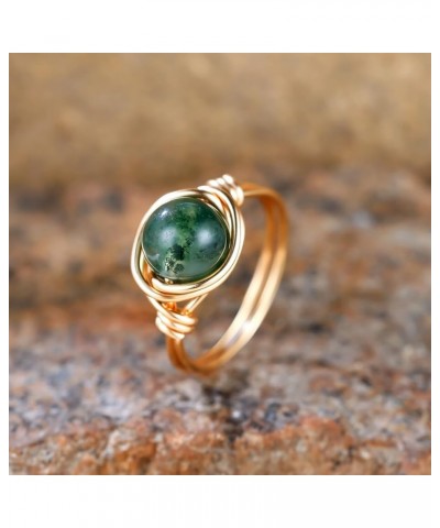 Natural Moss Agate Ring Handmade Wire Wrap Beaded Braided Ring Ring for Women Jewelry Gift 10 Gold $7.94 Rings