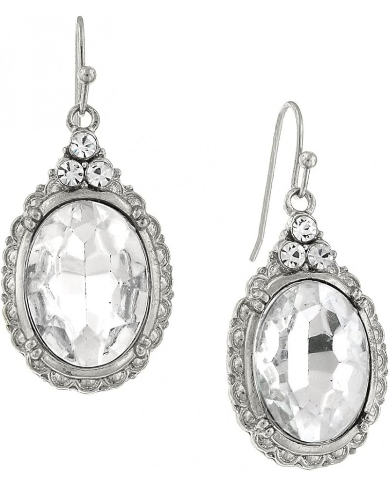 1928 Jewelry "Victorian" Oval Multi Faceted Crystal Drop Earrings Silver $18.30 Earrings