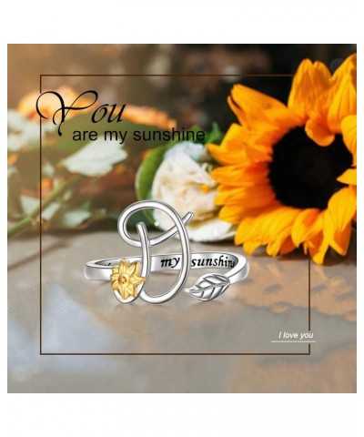 Sterling Silver Gold Tone Sunflower Initial 26 Letter Script Name Alphabet A to Z Resizable Ring for Size 5-9 D $13.44 Rings