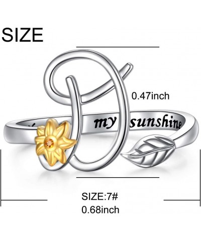 Sterling Silver Gold Tone Sunflower Initial 26 Letter Script Name Alphabet A to Z Resizable Ring for Size 5-9 D $13.44 Rings