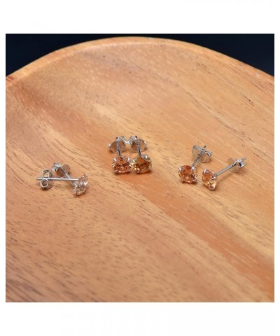 3mm 4mm 5mm Cubic Zirconia Sterling Silver Studs Earrings Set for Women Citrine Yellow $11.33 Earrings