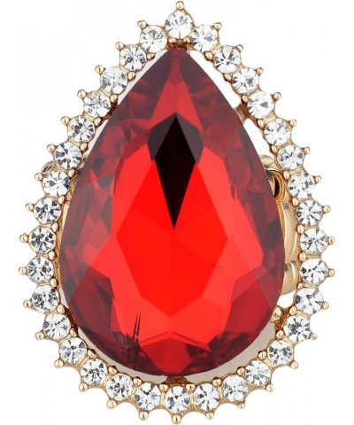 Women's Teardrop Stone Studs Fashion Stretch Ring Clear Encircled Teardrop, Red $9.71 Rings