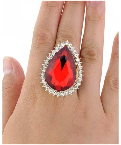 Women's Teardrop Stone Studs Fashion Stretch Ring Clear Encircled Teardrop, Red $9.71 Rings