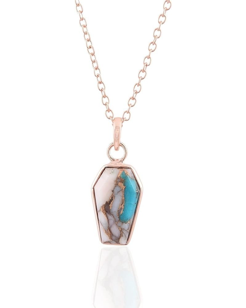 Pink Opal Copper Turquoise Necklace, Handcrafted Gemstone Necklace, 10x17mm Coffin Shape Gemstone Necklace, 925 Sterling Silv...