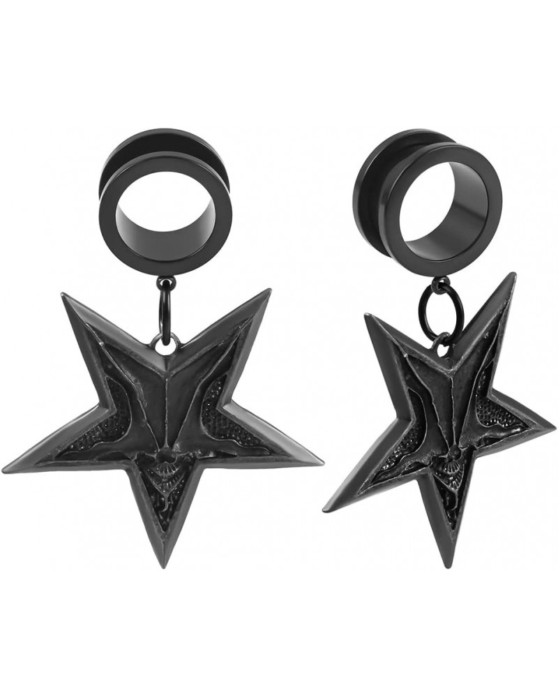 2PCS Black Star-Pendant Hypoallergenic Stainless Steel Dangle Ear Plugs Tunnels Gauges Stretcher Pair Selling 2g 0g Piercing ...