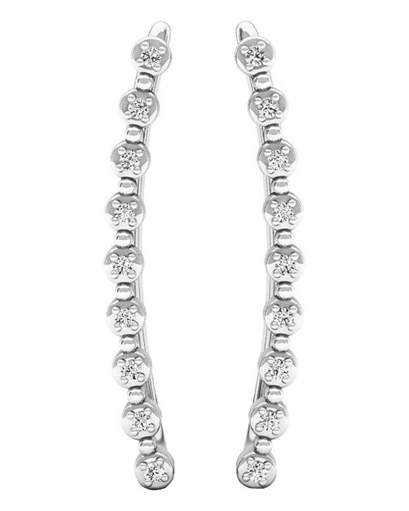 0.05 Carat (ctw) 10K Gold Round White Diamond Ladies Crawler Curved Climber Earrings White Gold $58.90 Earrings