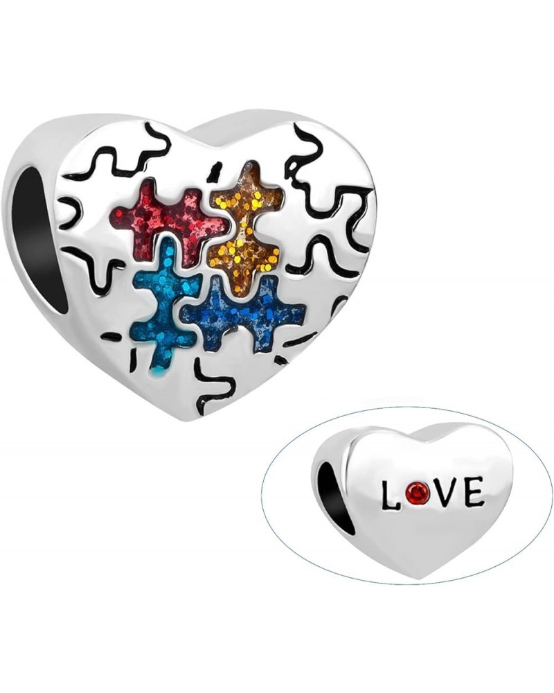 New Autism Awareness Charm Puzzle Piece Enamel ASD Bead Heart Love Pandora Charms for European Charm Bracelet Autism $7.97 Br...