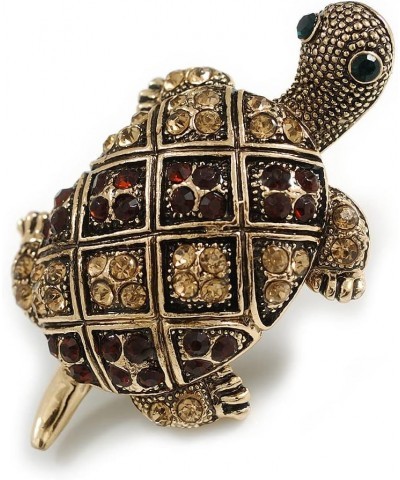 Vintage Inspired Amber/Citrine Crystal Turtle Brooch in Aged Gold Tone - 50mm Long $14.66 Brooches & Pins