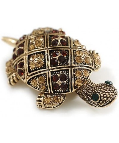 Vintage Inspired Amber/Citrine Crystal Turtle Brooch in Aged Gold Tone - 50mm Long $14.66 Brooches & Pins