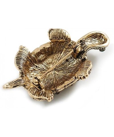 Vintage Inspired Amber/Citrine Crystal Turtle Brooch in Aged Gold Tone - 50mm Long $14.66 Brooches & Pins