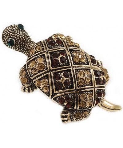 Vintage Inspired Amber/Citrine Crystal Turtle Brooch in Aged Gold Tone - 50mm Long $14.66 Brooches & Pins