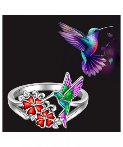 Hummingbird Ring for Women Sterling Silver Blue Purple Hummingbird Finger Ring Hummingbirds Bird Flower Rings Jewelry Charm C...