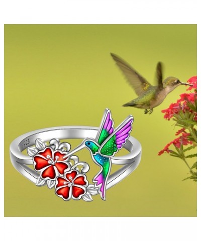 Hummingbird Ring for Women Sterling Silver Blue Purple Hummingbird Finger Ring Hummingbirds Bird Flower Rings Jewelry Charm C...