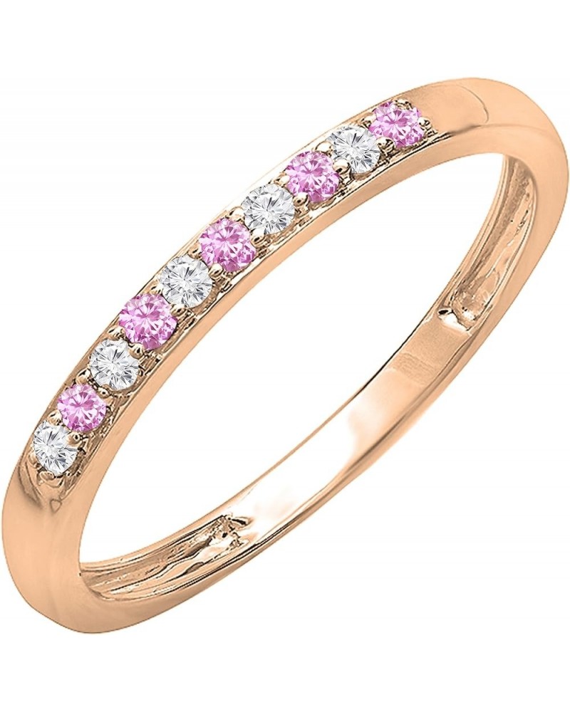 Round Pink Sapphire & White Diamond Alternate Stone Wedding Band for Women in 10K Gold 5.5 Rose Gold $83.88 Bracelets