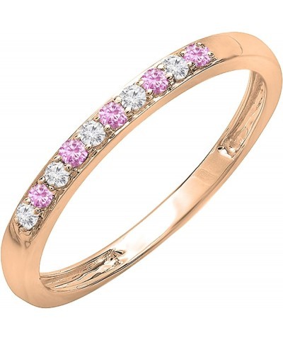 Round Pink Sapphire & White Diamond Alternate Stone Wedding Band for Women in 10K Gold 5.5 Rose Gold $83.88 Bracelets