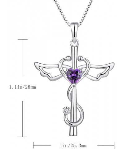 Stethoscope Cross Pendant Necklace 925 Sterling Silver Angel Wings Heart Nurse Jewelry for Women 02-Amethyst-Feb $23.65 Neckl...