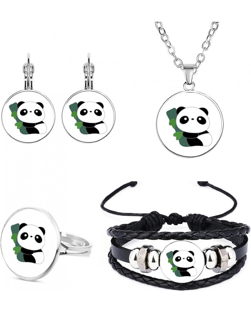 Panda Jewelry Set, Time Gems Panda Necklace Panda Earrings Panda Bracelet Panda Ring for Women Girls Panda Gift Bamboo Panda ...