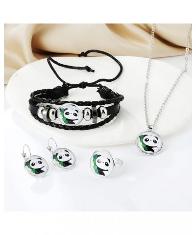 Panda Jewelry Set, Time Gems Panda Necklace Panda Earrings Panda Bracelet Panda Ring for Women Girls Panda Gift Bamboo Panda ...