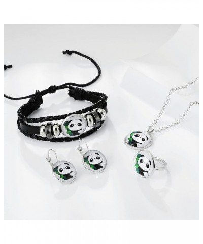 Panda Jewelry Set, Time Gems Panda Necklace Panda Earrings Panda Bracelet Panda Ring for Women Girls Panda Gift Bamboo Panda ...