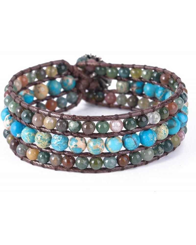 Boho Handmade Natural Stone Bead 3 Layers Wide Wrap Wrist Statement Bracelet Jewelry Collection Turquoise $10.44 Bracelets