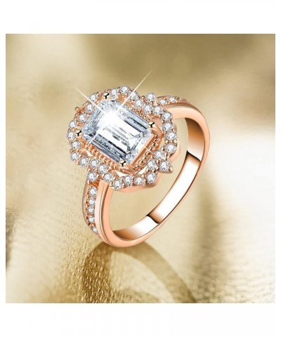 Women's Engagement Wedding Ring Square Cut Solitaire Inlaid Zircon Anniversary Rings Exquisite Jewelry Lady (Rose Gold, 6) Ro...