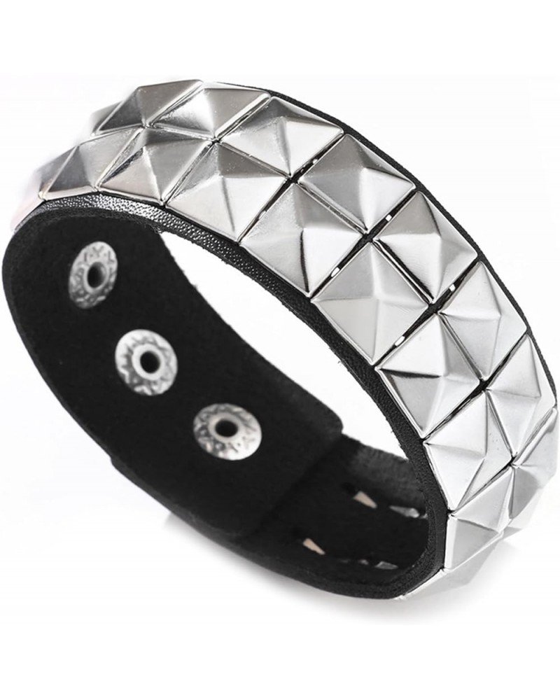 Punk Rock Studded Bracelet Pyramid Rivet Faux Leather Wristband Adjustable Snap Arm Band Cuff Bracelet Black $7.27 Bracelets