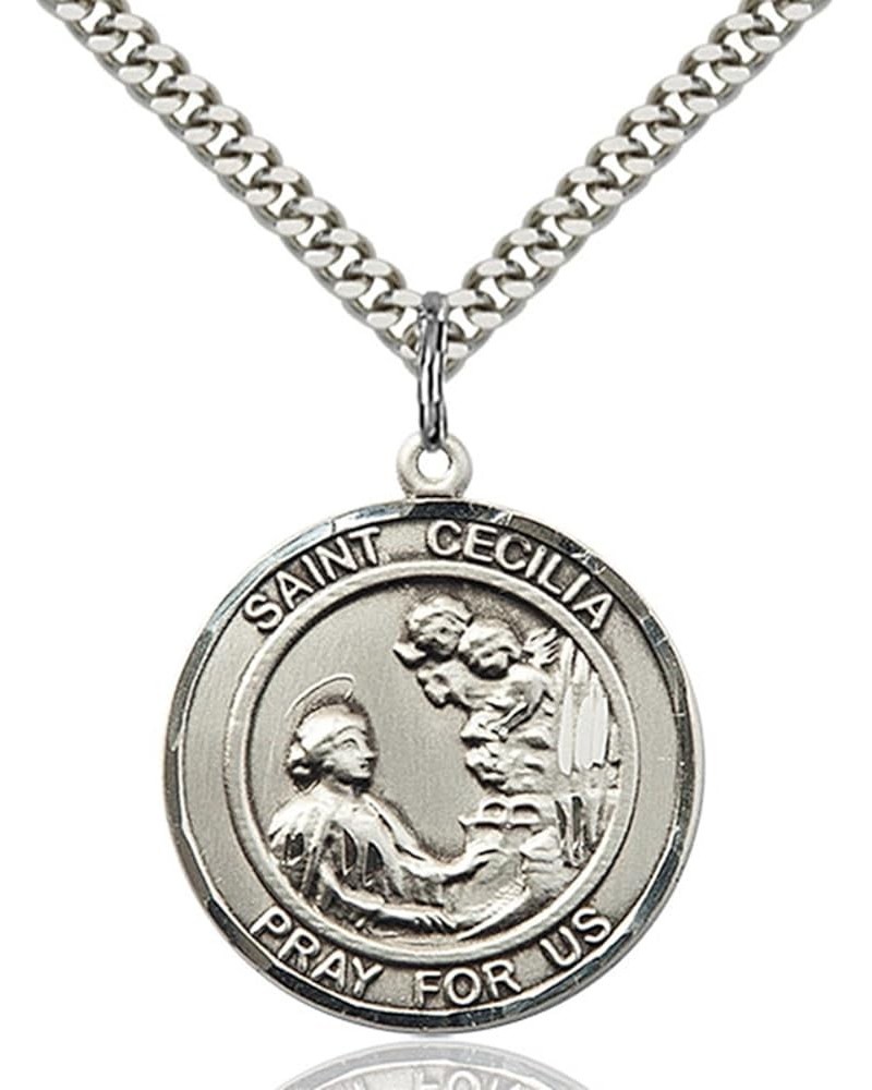 Sterling Silver Round Patron Saint Medal Pendant, 1 Inch Saint Cecilia $54.55 Pendants