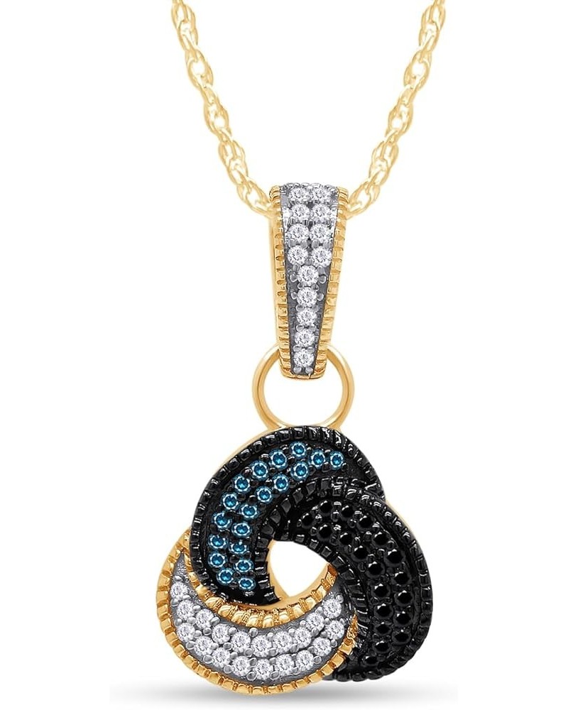 1/5 Carat Round Blue & Black Natural Diamond Love Knot Pendant Necklace 925 Sterling Silver (0.20 Cttw) yellow-gold-plated-si...