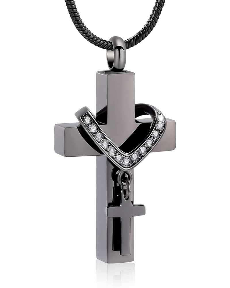 Cremation Jewelry for Ashes Pendant - Cross Urn Necklace with Mini Keepsake Urn Memorial Ash Jewelry Black $10.29 Necklaces