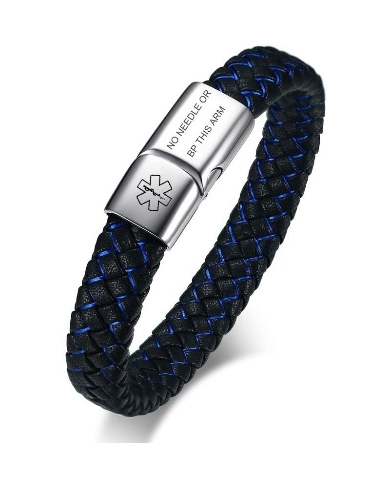 Blue Braided Leather Medical Symbol Caduceus with Magnetic Clasp Cuff Wristband Bracelet,6.9/7.5/8.5 7.5 Inches-Style 1 Symbo...