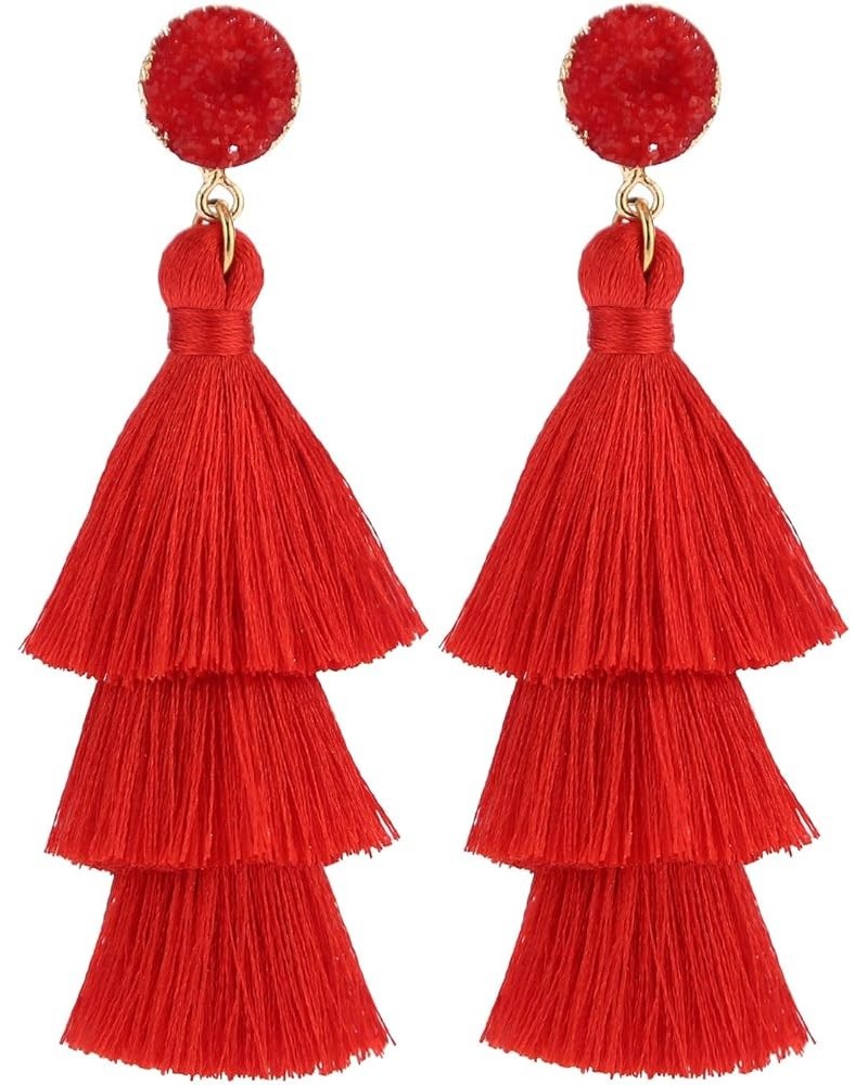 Tassel Earrings Layered Tiered Linear Drop Fashion Trending Earrings Red $7.79 Earrings