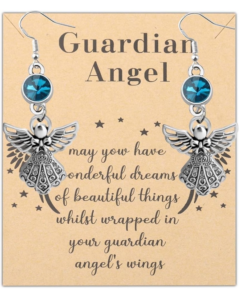 Guardian Angel Hook Drop Earrings for Women Brithstone Charm Memorial Gift Angel of Protection Gift with Wish Card December E...