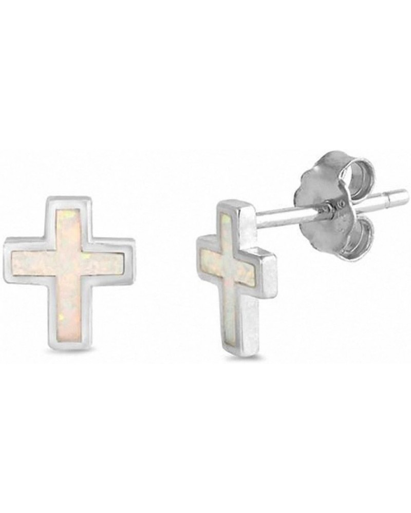 Cross Stud Earrings Created Opal 925 Sterling Silver Choose Color Lab White Opal $12.59 Earrings