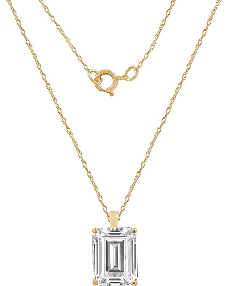 10K 14K Real Solid Gold Solitaire Necklace for Women | 10K 14K White or Yellow Gold Emerald Cut Pendant Necklace | 0.5 to 3 C...